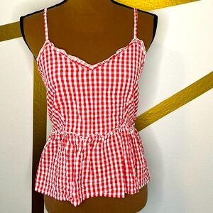 Red White spaghetti strap peplum top